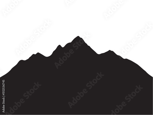 Black mountain range silhouette on white background. Mountain landscape vector silhouette. 