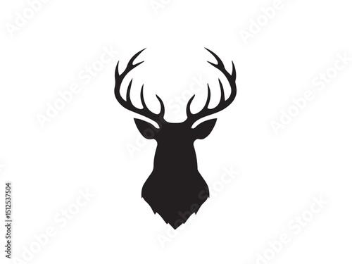 Black deer silhouette on white background. Deer silhouette vector. Animal silhouette. Deer vector Illustration. 