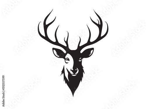 Black deer silhouette on white background. Deer silhouette vector. Animal silhouette. Deer vector Illustration.