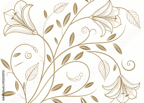 Gatsby style background with botanical art deco leaves. Elegant floral vector with vintage baroque pattern. Hand drawn wavy lines. Luxury jungle wallpaper for refined design.

