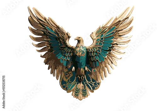 Majestic Teal and Gold Eagle A Stunning Avian Illustration