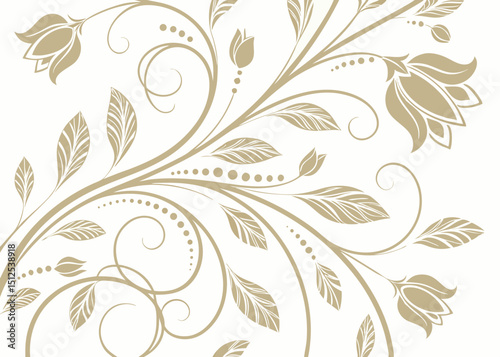 Vintage floral background with luxury leaf pattern. Art deco jungle design in baroque style. Hand drawn elegant wavy ornament. Decorative vector wallpaper for upscale projects.

