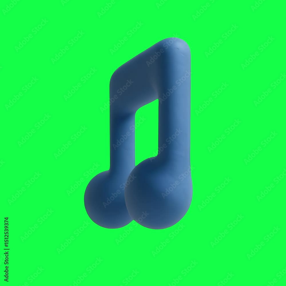 Blue clay music note icon animation, transparent 4K video, green screen
