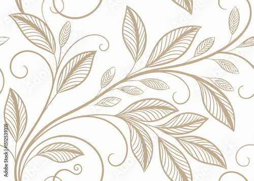 Botanical art deco wallpaper with elegant vintage leaves. Fancy Gatsby background. Wavy hand drawn floral ornament in baroque style. Luxury decorative vector for refined themes.

