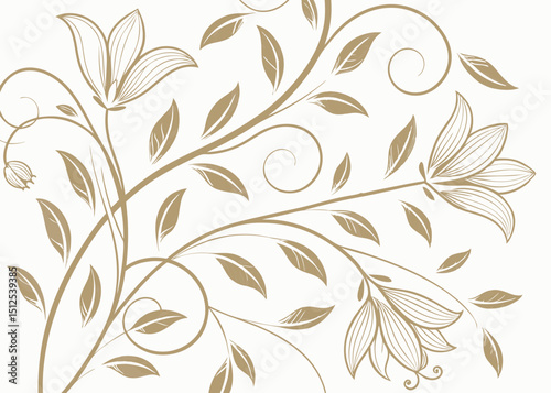 Vector vintage baroque leaves in elegant art deco wallpaper. Jungle Gatsby luxury pattern. Wavy botanical hand drawn background. Sophisticated floral ornament for upscale style.

