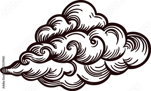 Illustrated swirling cloud design in black and white