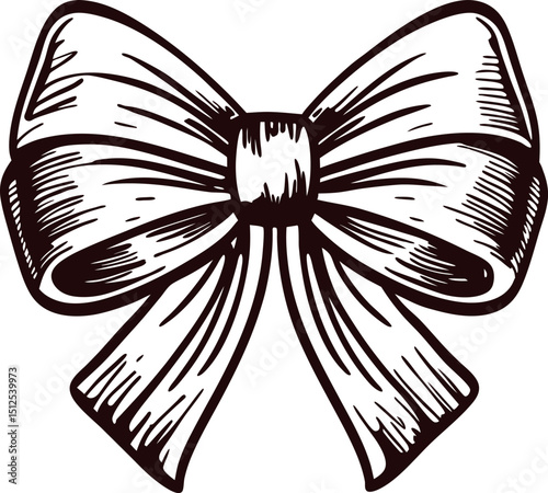 Intricate black and white bow design with detailed linework and ribbon texture