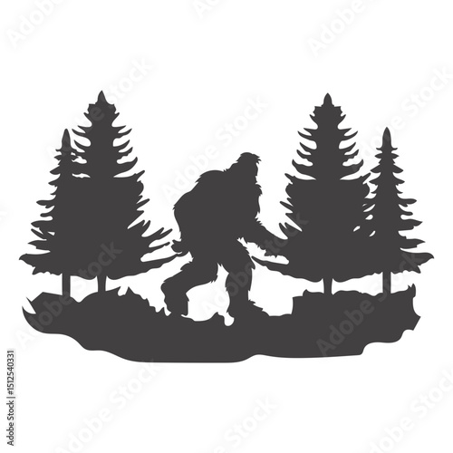 Bigfoot walking in forest cut out