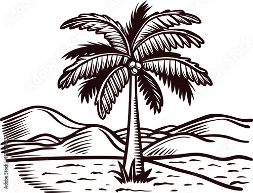 Vibrant palm tree in serene desert landscape