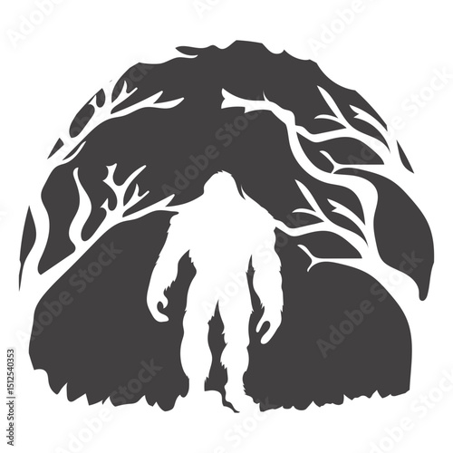 Bigfoot standing in woods cut out