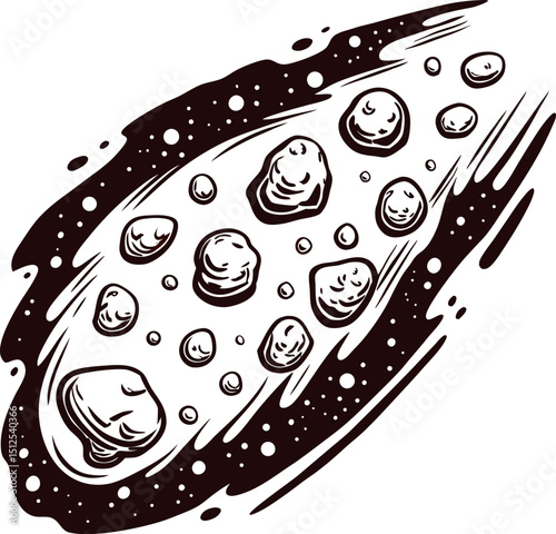 Artistic of asteroids in space with swirling cosmic dust