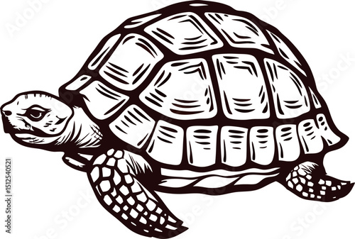 Detailed black and white of a tortoise in profile view