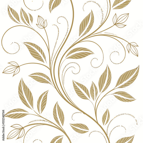 Luxury vintage art deco leaf pattern vector. Elegant botanical background with jungle Gatsby influence. Wavy hand drawn baroque ornament. Stylish floral wallpaper for upscale decor.

