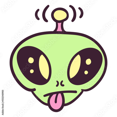 Alien's head tongue out colorful stroke