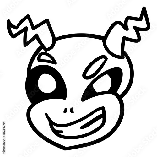 Cute evil grin alien's head stroke