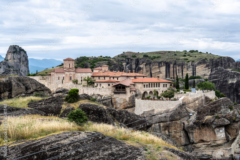 ancient churches in the remote mountains of the Meteora Valley in Greece on a May day ancient churches in the remote mountains of the Meteora Valley in Greece on a May day