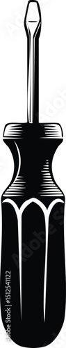 Screwdriver Silhouette Black Vector | Hand Tool Icon for Repair & DIY Projects