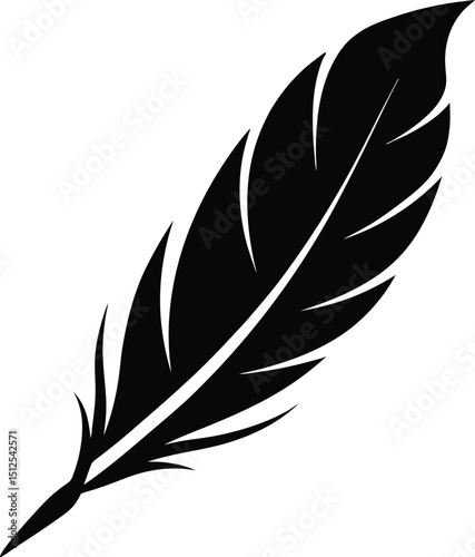 Feather silhouette vector, black feather icon, simple bird plume, isolated design element, minimal nature graphic

