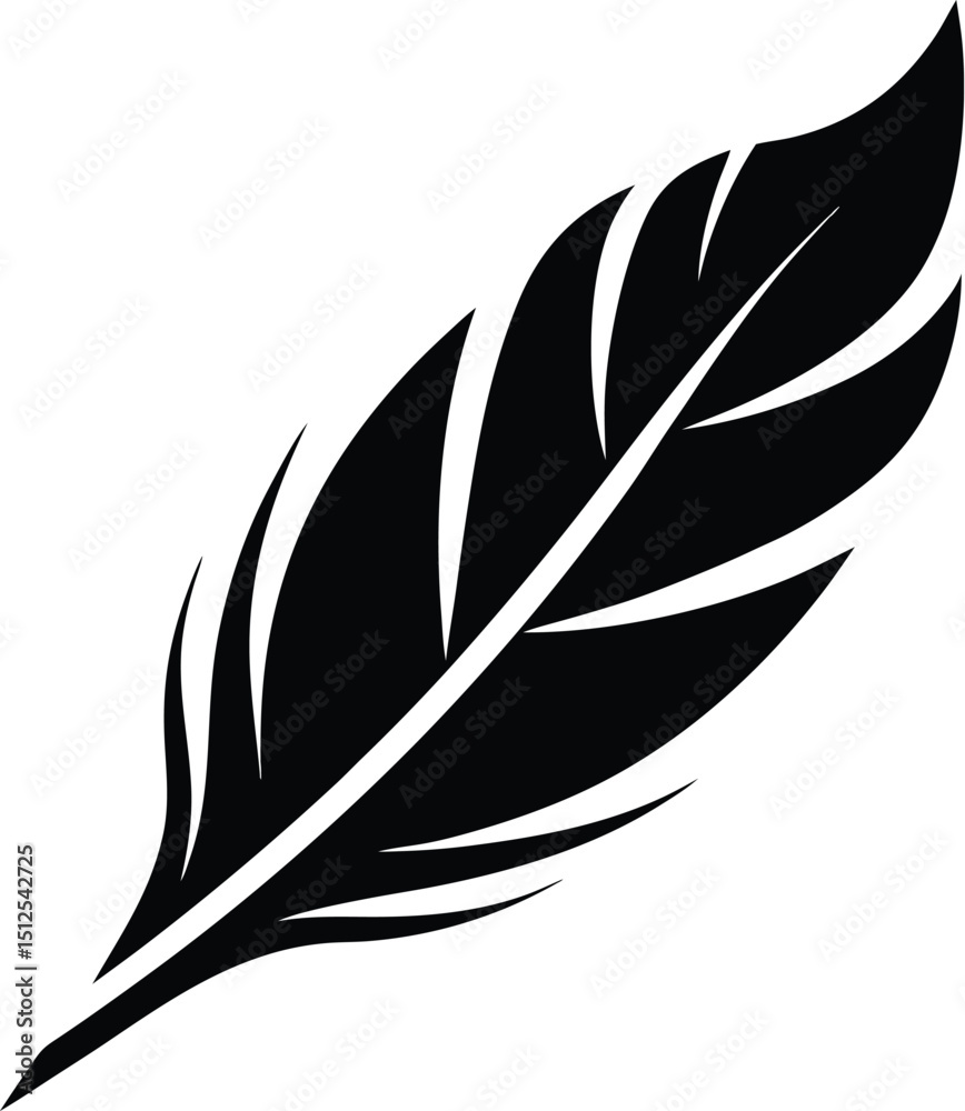 Obraz premium Feather silhouette vector, black feather icon, simple bird plume, isolated design element, minimal nature graphic 