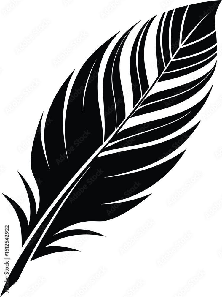 Obraz premium Feather silhouette vector, black feather icon, simple bird plume, isolated design element, minimal nature graphic 