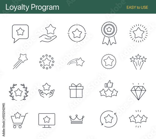 Loyalty program icons, exclusive benefits and gifts for vip members. Vector hand drawn signs of customer reward, loyal clients incentive, voucher, discount card or coupon. Bonus stars symbols in bag.
