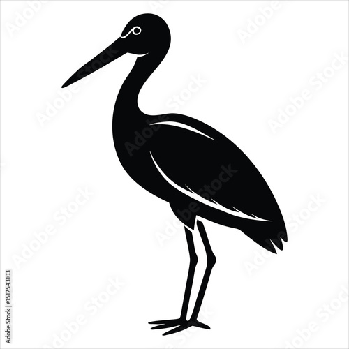 ibis silhouette line art vector illustration, Black Heron, stork silhouette vector