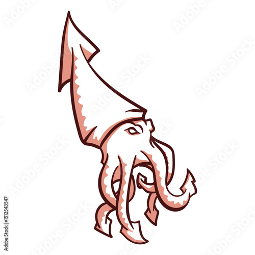 Folklore creature kraken walking hand drawn