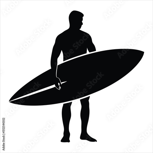 Surfer Carrying Board Silhouette Vector, the man and the surfboard logo icon design