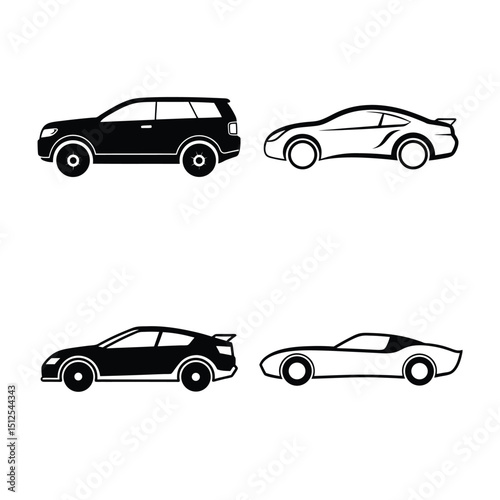 Collection of Car Icons SUV, Sports Cars, and Classic Designs