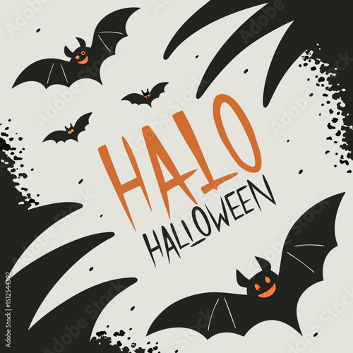 Black bat silhouettes scattered on a white background with lots of free space halloween day