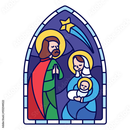 Stained glass holy family christmas flat