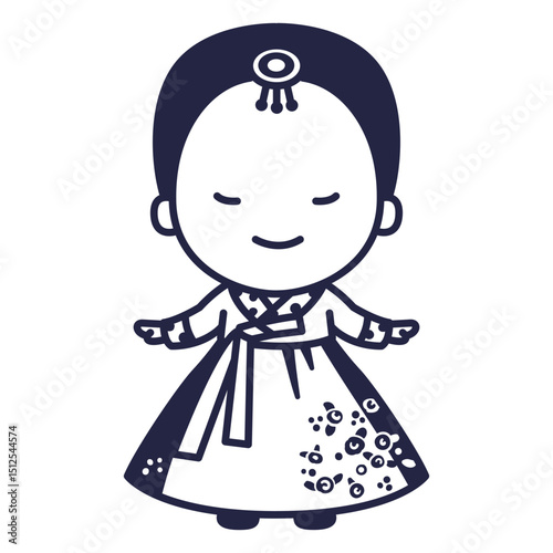 Cute south korean lady with hanbok character stroke