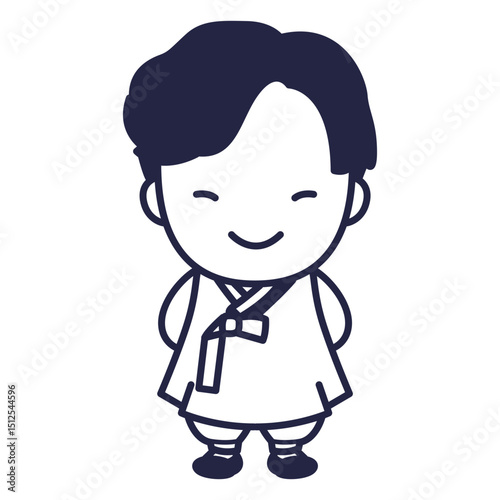 Cute south korean man with hanbok character stroke