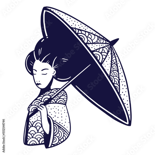 Geisha with wagasa blue
