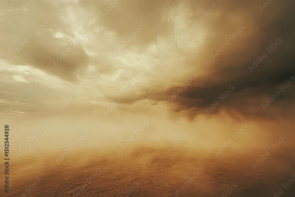 Obraz premium Desert sandstorm sweeps across the arid landscape under a dramatic and brooding cloudy sky at dusk