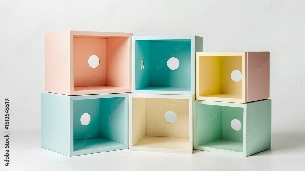 Obraz premium Pastel Colored Storage Cubes With Circular Handles