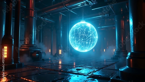 Futuristic Glowing Sphere in Industrial Sci-Fi Environment
