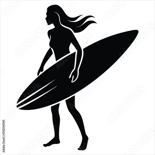 Female Surfer And Surfboard Silhouette, surfing female player