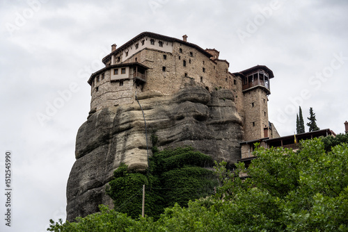 ancient churches in the remote mountains of the Meteora Valley in Greece on a May day