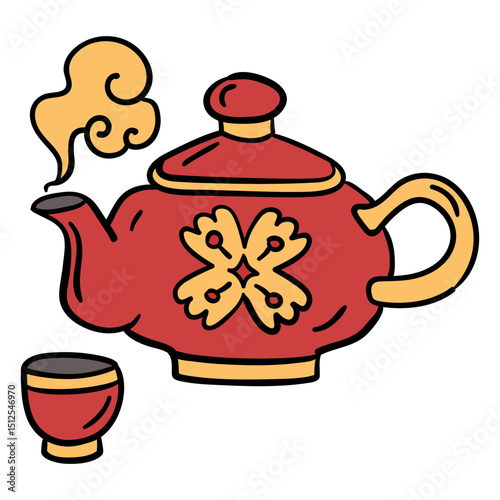Hand drawn chinese teapot cup
