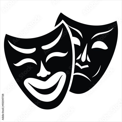 Silhouette of Comedy and Tragedy Masks Vector Illustration