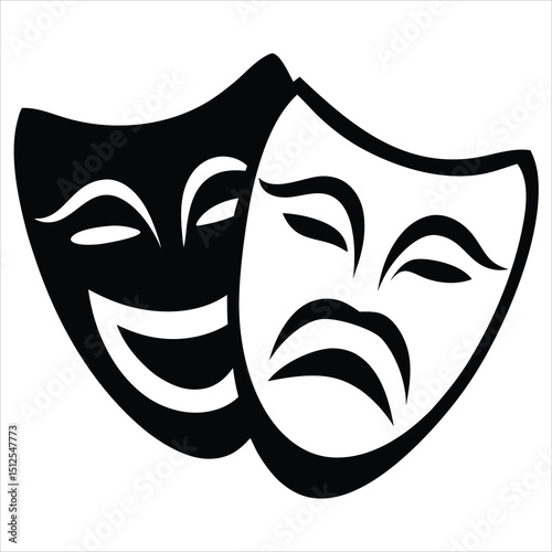 Silhouette of Comedy and Tragedy Masks Vector Illustration
