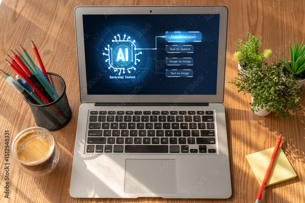 Fototapeta premium Generative AI virtual assistant tools for prompt engineer and user for ease of engage artificial intelligence AI technology help people to work with generative AI functions by prompting the AI snugly