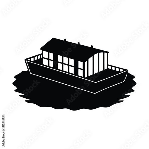 Crate barge on river vector silhouette