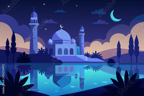 night scene with mosque