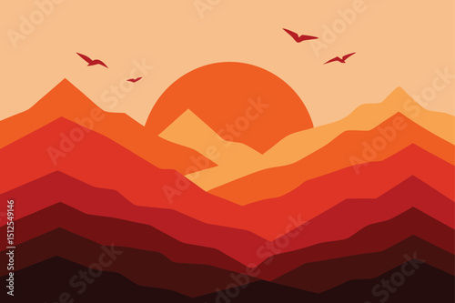 A colorful mountain landscape vector art illustration