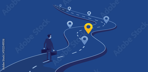 Success roadmap journey, milestone or career path achievement, route or pathway to achieve goals, accomplishment, assessment or way to success,