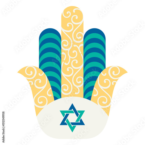 Swirly hamsa hand David star flat