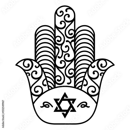 Swirly hamsa hand David star stroke