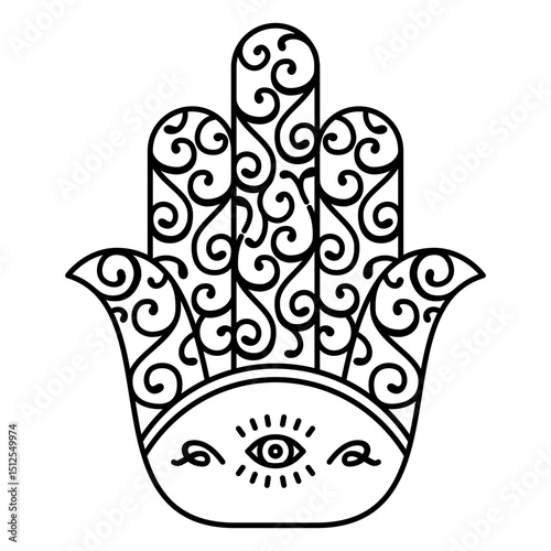 Swirly hamsa hand eye stroke